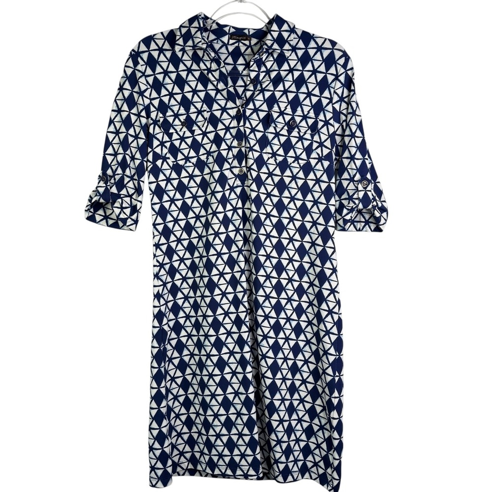 J. McLaughlin Lawrence Geometric Catalina Cloth Shirt Dress‎ Roll Tab XS
